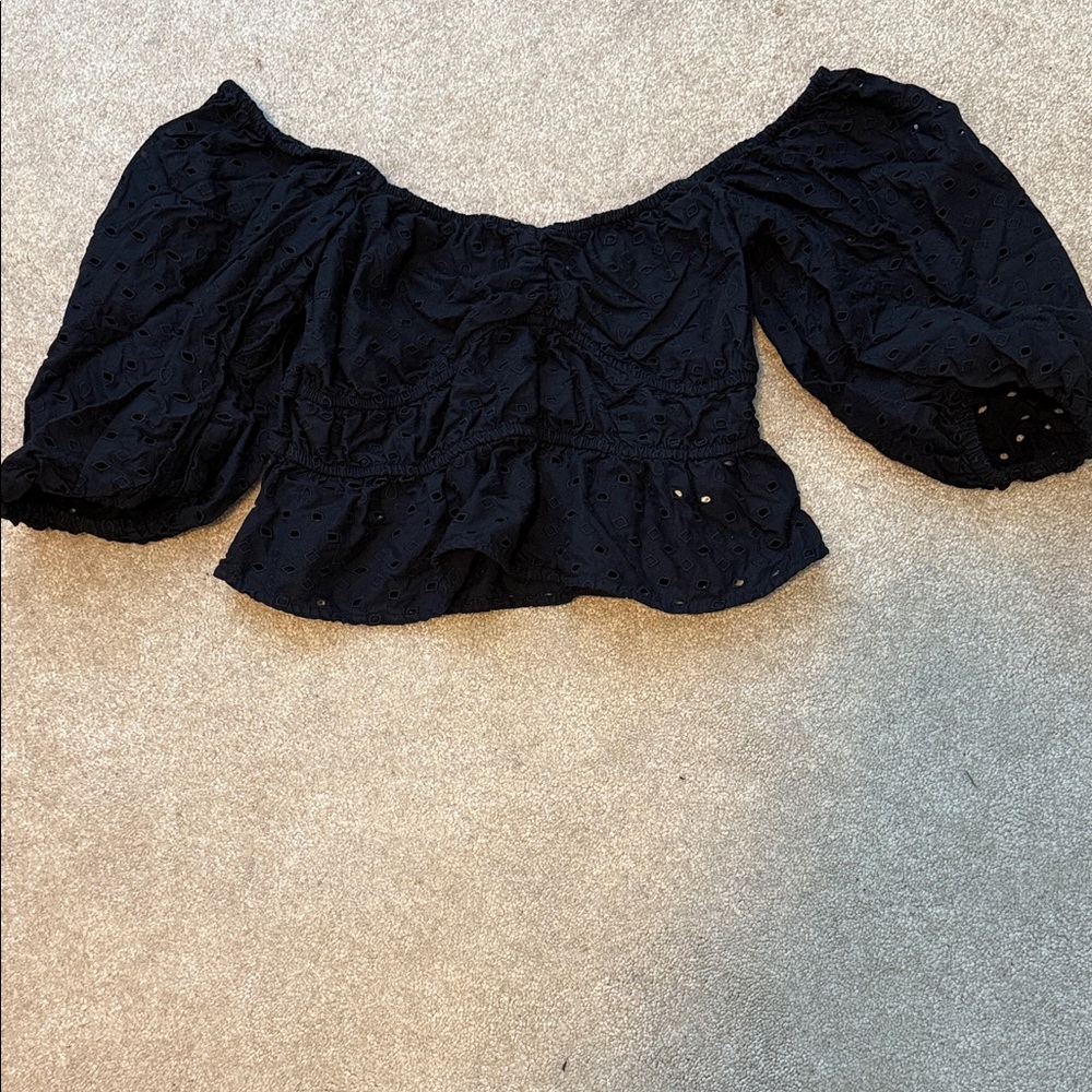 a new day Black Eyelet puff sleeve Blouse